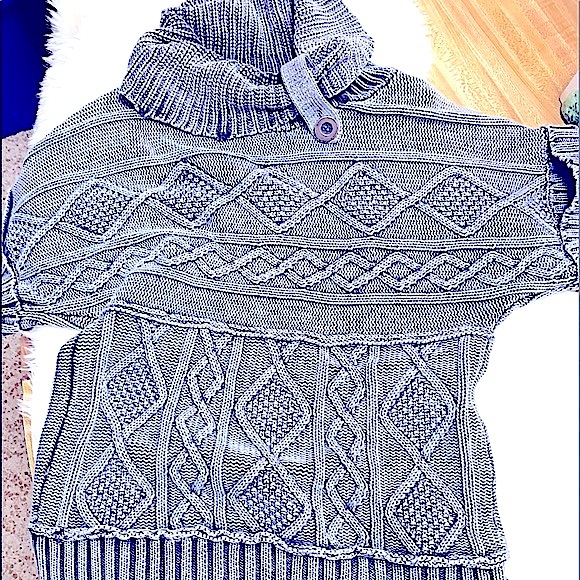 *Nine West* Black Gray Mineral Wash Chunky Turtleneck Cable Knit Sweater, Med. - Picture 8 of 16